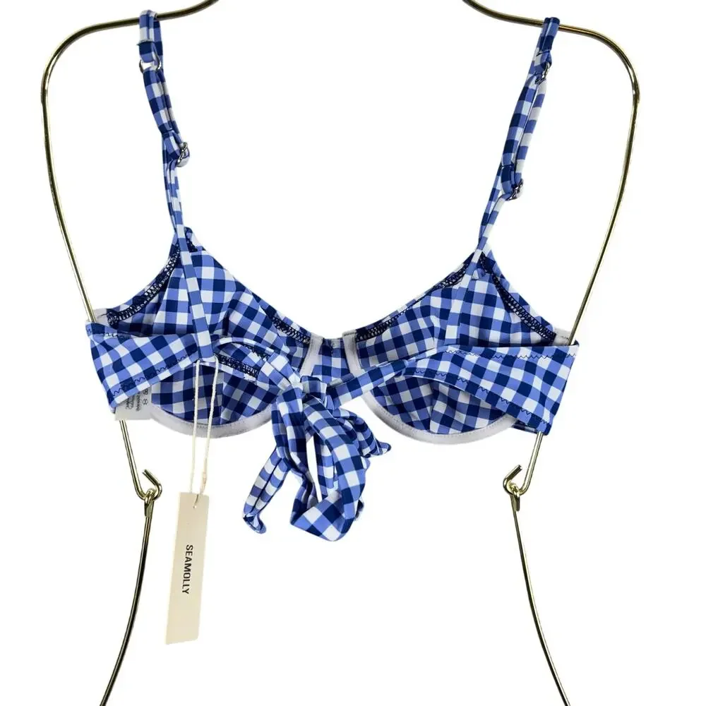 Seamolly Blue Gingham Bikini Set Underwire Swimsuit Two Piece Cottagecore XS NWT